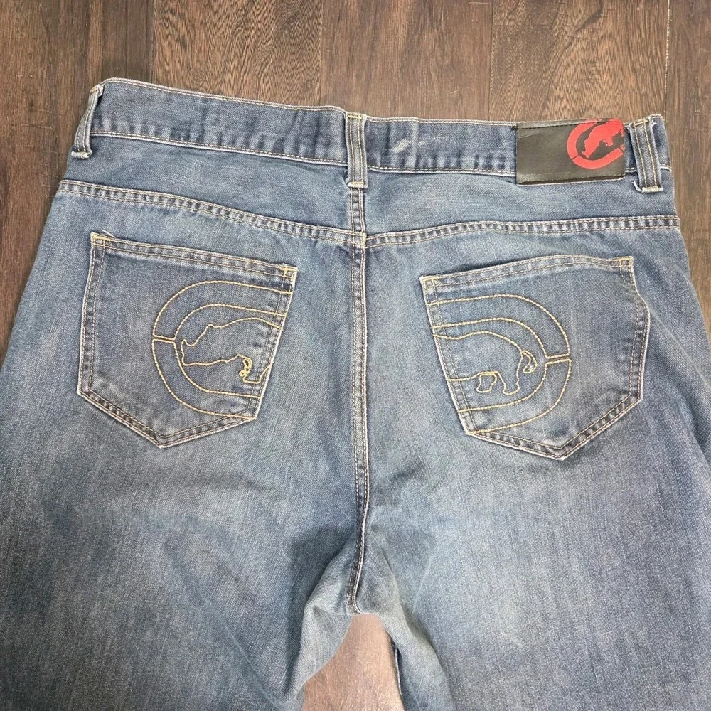 Ecko Unltd Jeans Mens 36x32 Blue Y2k Rhino Embroidered Skater Grunge Athletic
